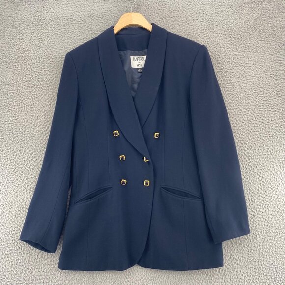 Kasper Blazer Womens 10 Navy Double Breasted Button Shawl Lapel Pocket Office - Picture 1 of 10